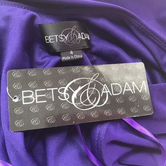 Betsy & Adam One Shoulder Beaded Cocktail Dress Purple Size 4 Ruffled Shift - Picture 10 of 13